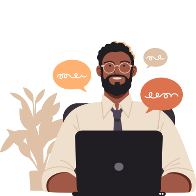 Person standing confidently with charts and gears representing project planning.